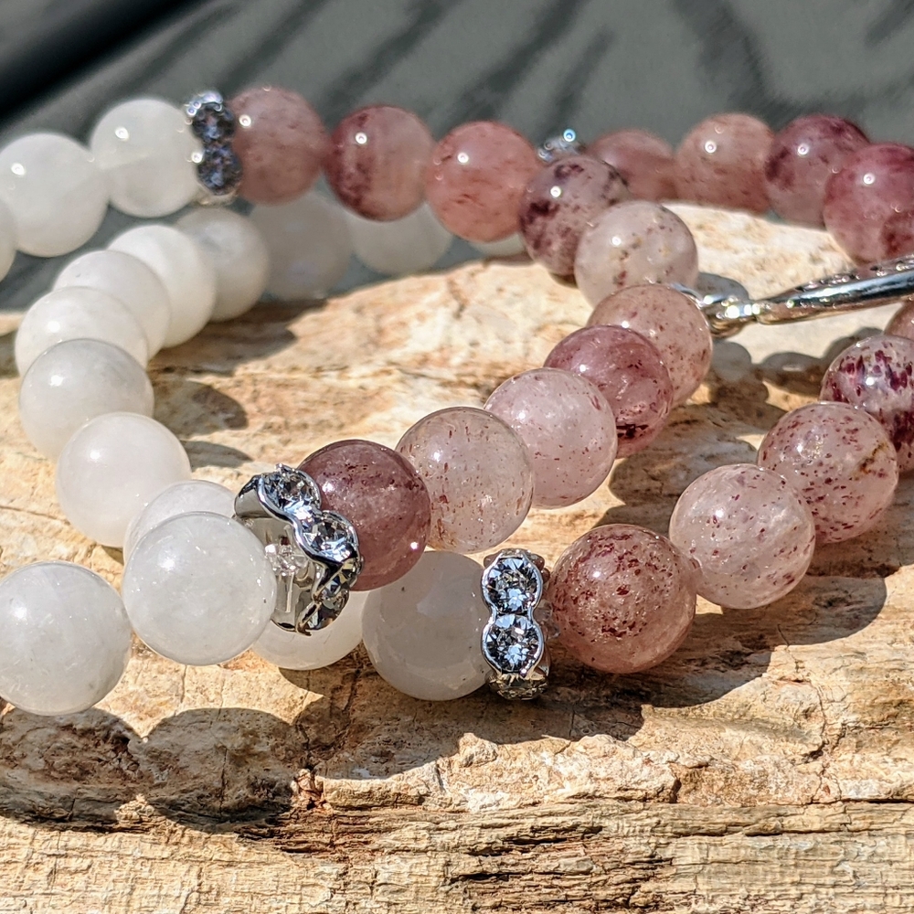 Bestie Gemstone Bracelets with Moonstone and Strawberry Quartz